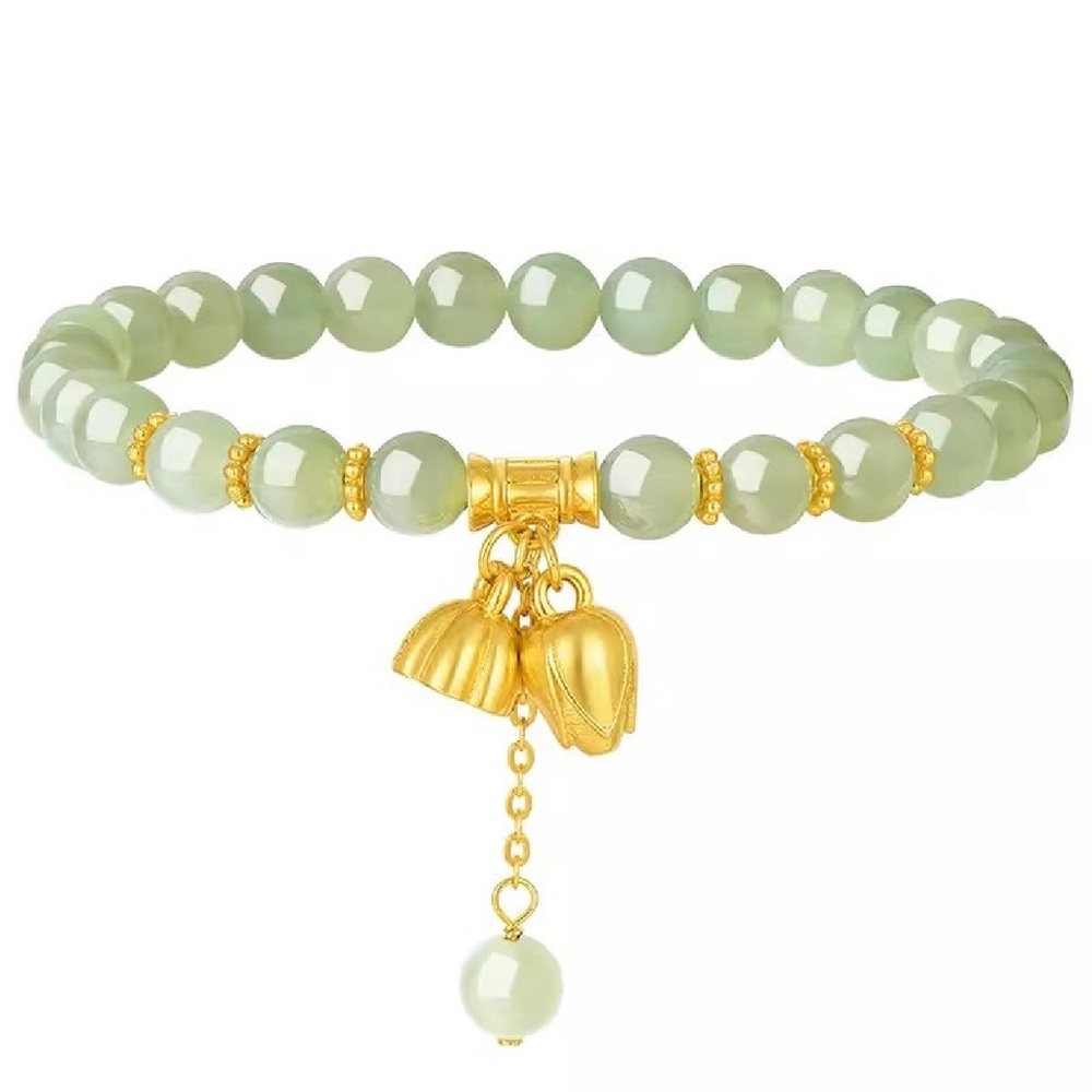 Chow Tai Seng Lotus Hetian jade and silver beaded bracelet